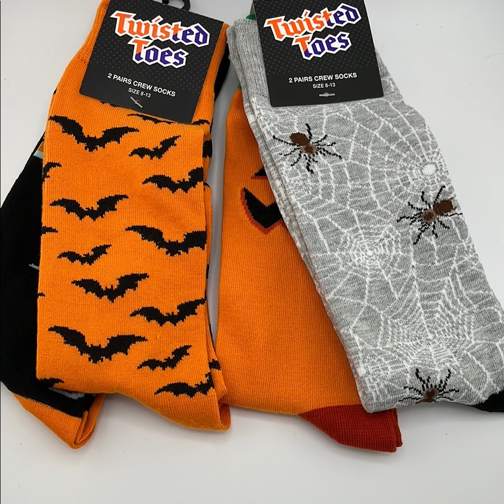 Twisted Halloween Crew Socks - Orange and Gray